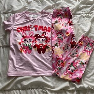 SHEIN Pink Christmas Bunny Pajama Set